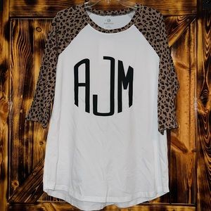 NWT Marleylilly Cheetah Print baseball tee with AJM initials L/XL